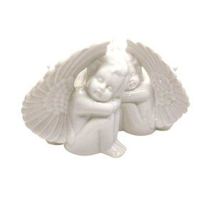 Angel Candle Holders/ Bud Vases Pair White Ceramic Glossy Cherubs